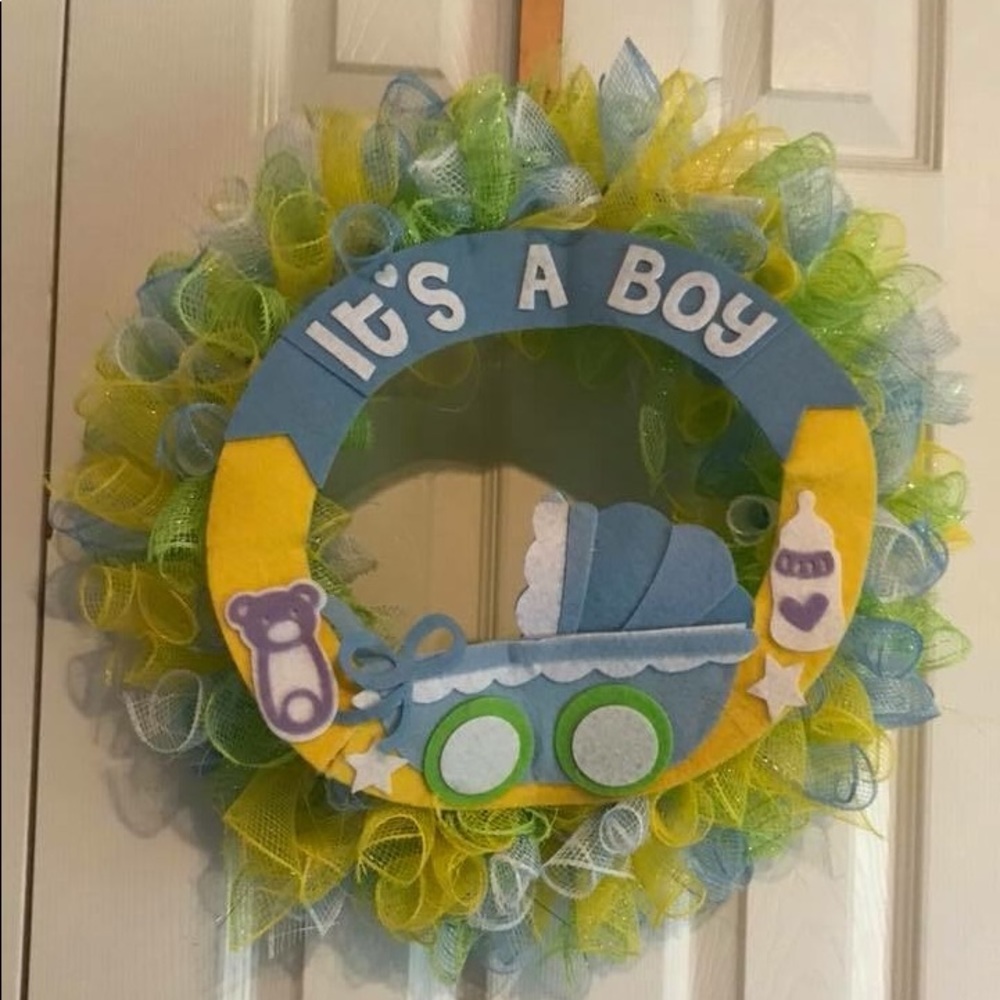 It’s A Boy deco Mesh Wreath